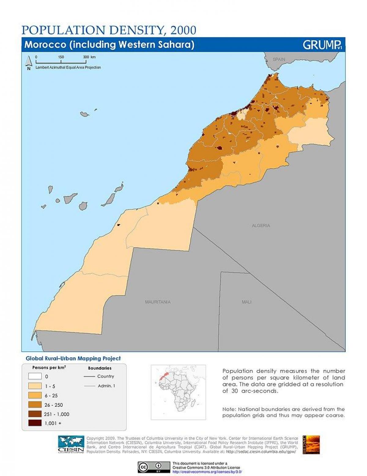 Mappa della densità del Marocco